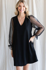 Solid Sheer Bubble Sleeves Dress-Dresses-Jodifl-Small-Black-cmglovesyou