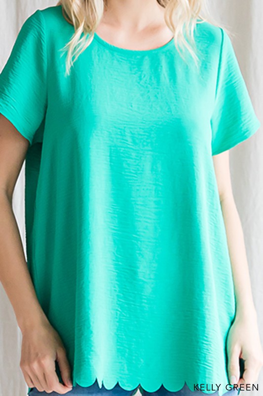 Scallop Edge Top-Tops-Cotton Bleu by NU LABEL-Medium-Kelly Green-cmglovesyou