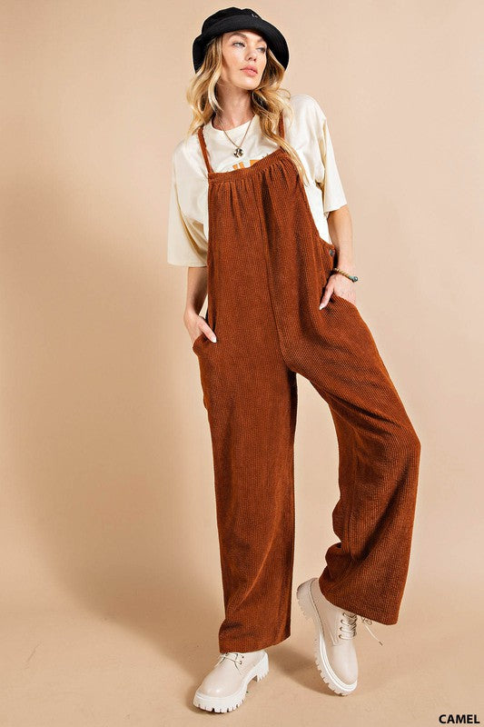 Soft Corduroy Overall-Jumpsuits & Rompers-Kori America-Small-Camel-cmglovesyou