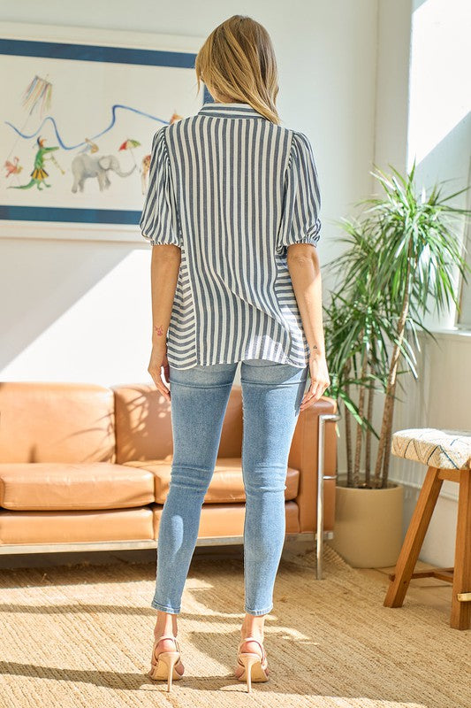 Button Down Stripe Top-Shirts & Tops-Doe & Rae-Denim-Small-cmglovesyou