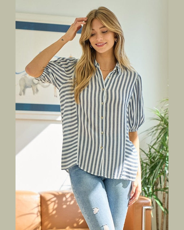 Button Down Stripe Top-Shirts & Tops-Doe & Rae-Denim-Small-cmglovesyou