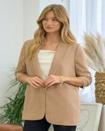 Cinched Sleeve Blazer-Jacket-Doe & Rae-Small-Nude Sand-cmglovesyou