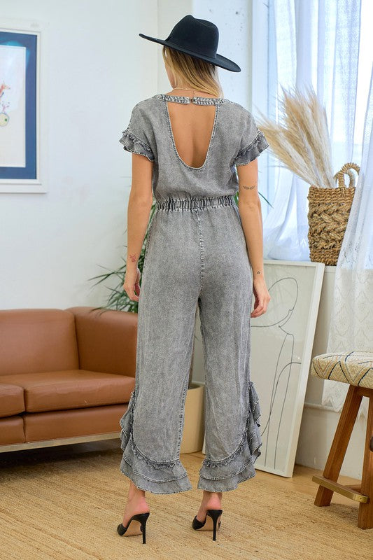 Ruffle Hem Jumpsuit-Jumpsuit-Doe & Rae-Small-Black Denim-cmglovesyou