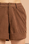 Corduroy Cuff Leg Shorts-Shorts-Kori America-Small-Chocolate-cmglovesyou