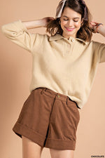 Corduroy Cuff Leg Shorts-Shorts-Kori America-Small-Chocolate-cmglovesyou