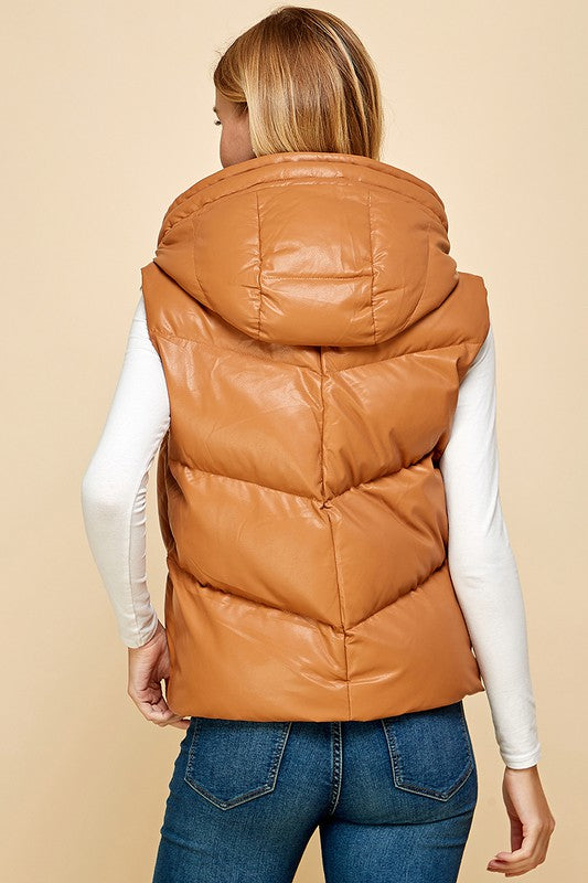 Faux Leather Puffer Vest-Coats & Jackets-Pretty Follies-Camel-Small-cmglovesyou