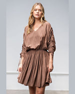 Satin Pleated Dress-Dress-Easel-Small-Coffee-cmglovesyou