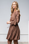 Satin Pleated Dress-Dress-Easel-Small-Coffee-cmglovesyou