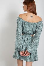 Floral Printed Challis Mini Dress-Dresses-Easel-Small-Forest Green-cmglovesyou