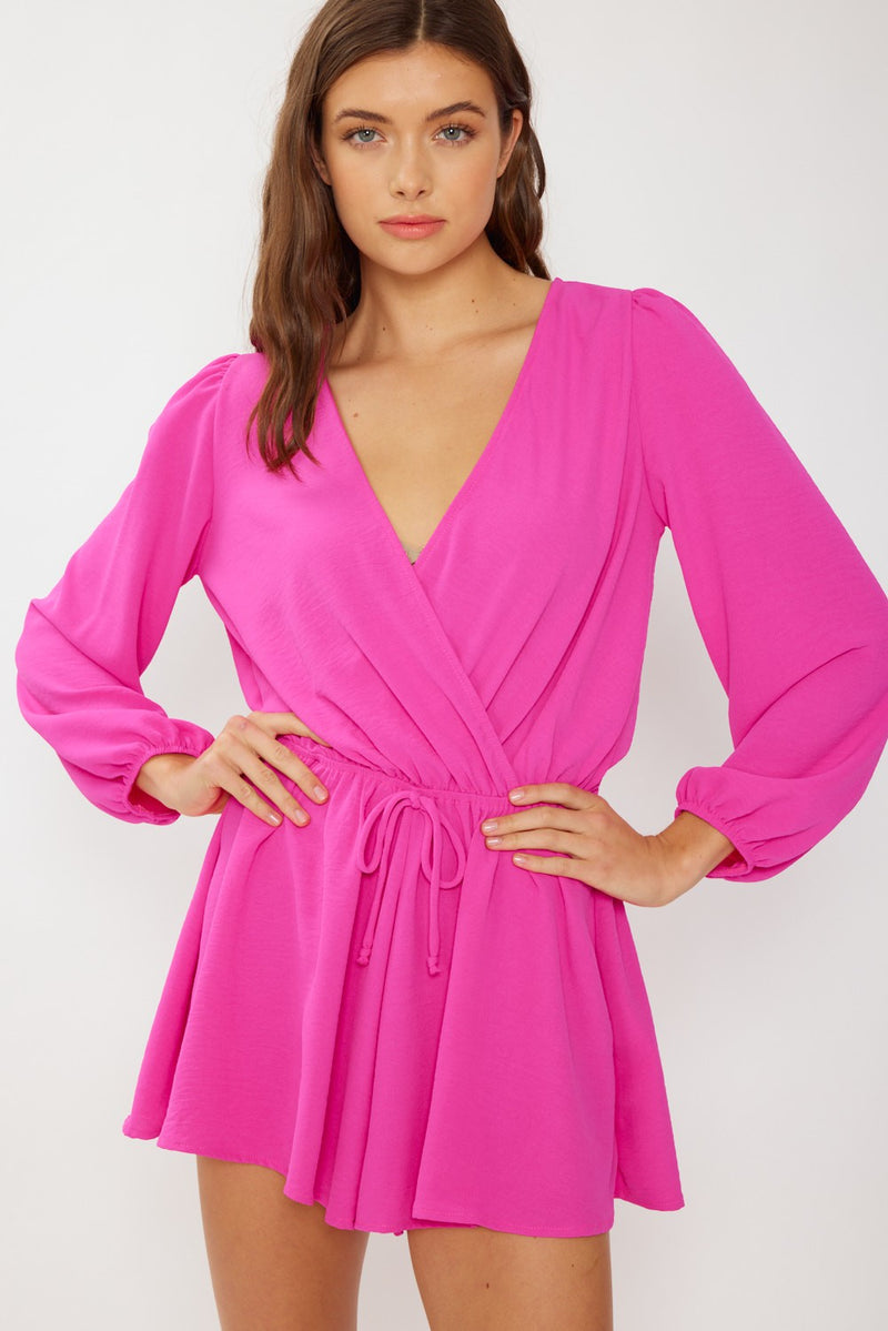Solid Surplice Romper-Jumpsuits & Rompers-FSL Apparel-Small-Hot Pink-cmglovesyou