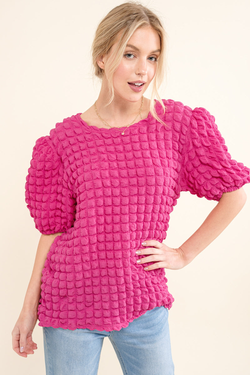 Bubble Textured Top-Top-and the why-Small-Fuchsia-cmglovesyou