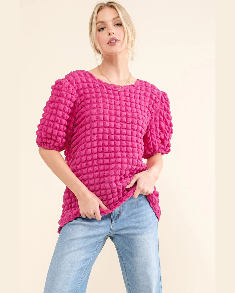 Bubble Textured Top-Top-and the why-Small-Fuchsia-cmglovesyou