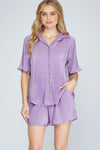 Plisse Button Up Top-Shirts & Tops-She+Sky-Small-Lavender-cmglovesyou