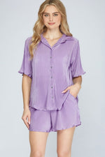 Plisse Button Up Top-Shirts & Tops-She+Sky-Small-Lavender-cmglovesyou