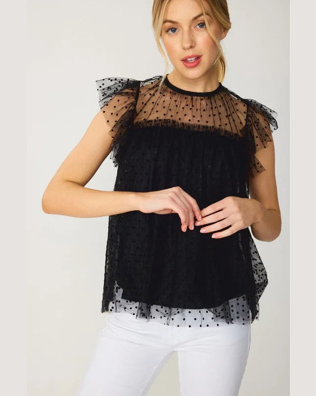 Short Fluttered Sleeve Top-Top-FSL Apparel-Small-Black-cmglovesyou