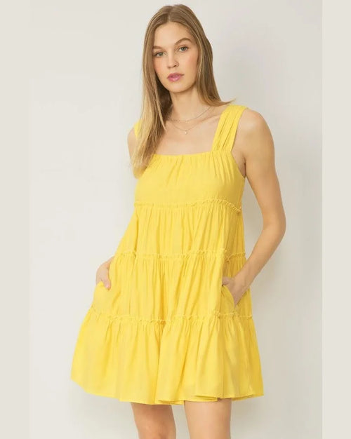 Ruffle Tiered Sun Dress-Entro-Small-Lemon-cmglovesyou