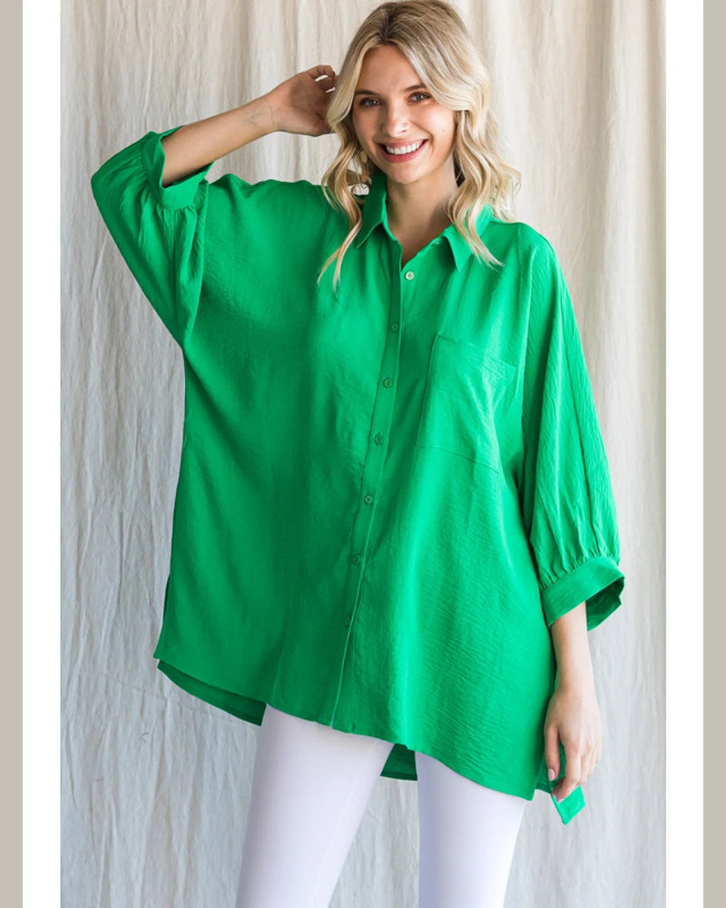 Solid Button Up Top-Tops-Jodifl-Small-Kelly Green-cmglovesyou