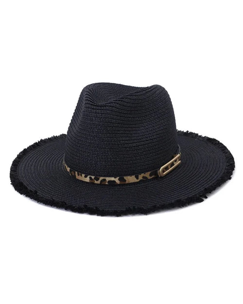 Leopard Band Straw Hat-Hats-Suzie Q USA-Black-cmglovesyou