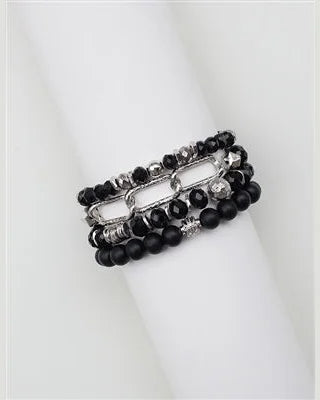 Silver Chain Stretch Bracelets-Bracelets-What's Hot Jewelry-Black-cmglovesyou