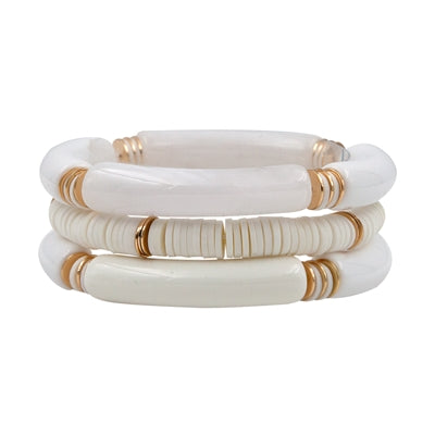 Bamboo Acrylic Stretch Bracelet Set-Bracelets-What's Hot Jewelry-White-cmglovesyou