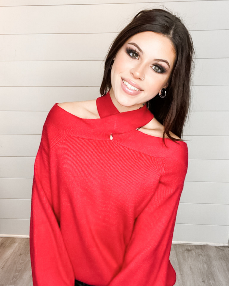 Cold Shoulder Sweater Top-Sweaters-Vine & Love-L-Red-cmglovesyou