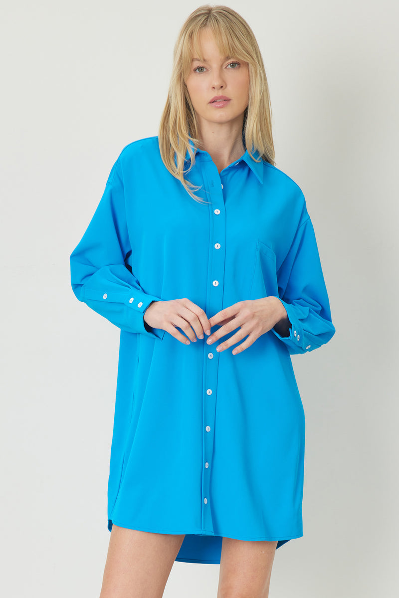 Button Up Shirt Dress-Dress-Entro-Large-Cobalt Blue-cmglovesyou