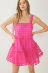 Sheer Grid Print Mini Dress-Dress-Entro-Large-Hot Pink-cmglovesyou