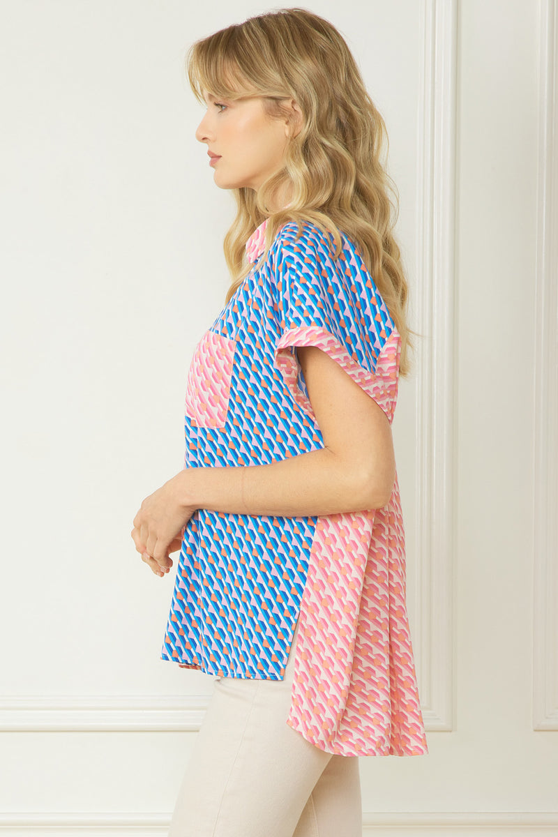 Geometric Colorblock Button Up-Entro-Small-Pink Royal-cmglovesyou