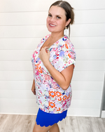 Floral Print V-Neck Top-Tops-Cotton Bleu by NU LABEL-Small-Fuchsia Combo-cmglovesyou