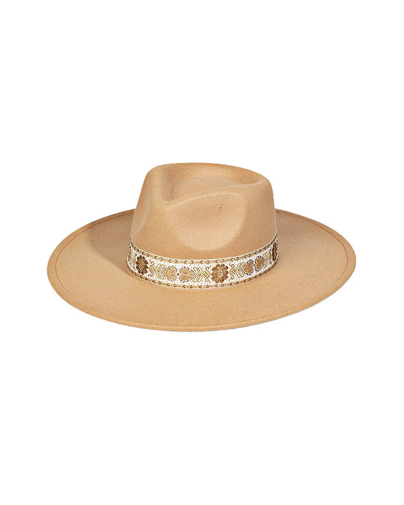 Embroidered Strap Fedora Hat-Hats-Fame Accessories-Tan-cmglovesyou