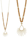 Wood Beaded with Gold Spiked Teardrop Necklace-Necklaces-What's Hot Jewelry-Mustard-cmglovesyou