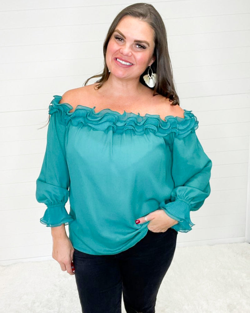 Off the Shoulder Ruffle Top-Tops-Vine & Love-Large-Teal-cmglovesyou