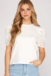 Crochet Lace Short Sleeve Top-Shirts & Tops-She+Sky-Small-Off White-cmglovesyou