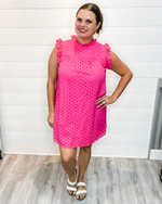 Solid Eyelet Dress-Dresses-Jodifl-Small-Hot Pink-cmglovesyou