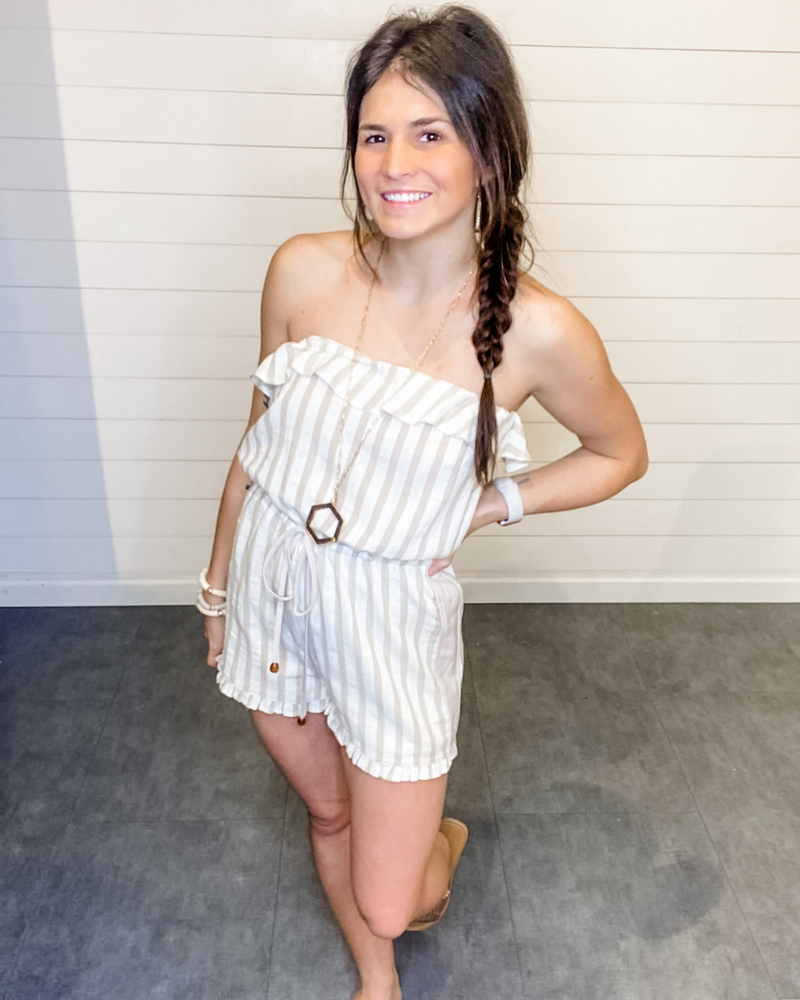 Stripe Ruffle Tube Romper-Romper-Hem & Thread-Small-Taupe-cmglovesyou