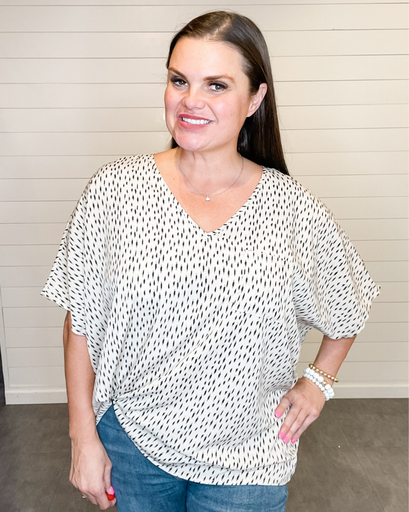 V-neckline Print Boxy Top-Tops-Jodifl-Small-Natural-cmglovesyou