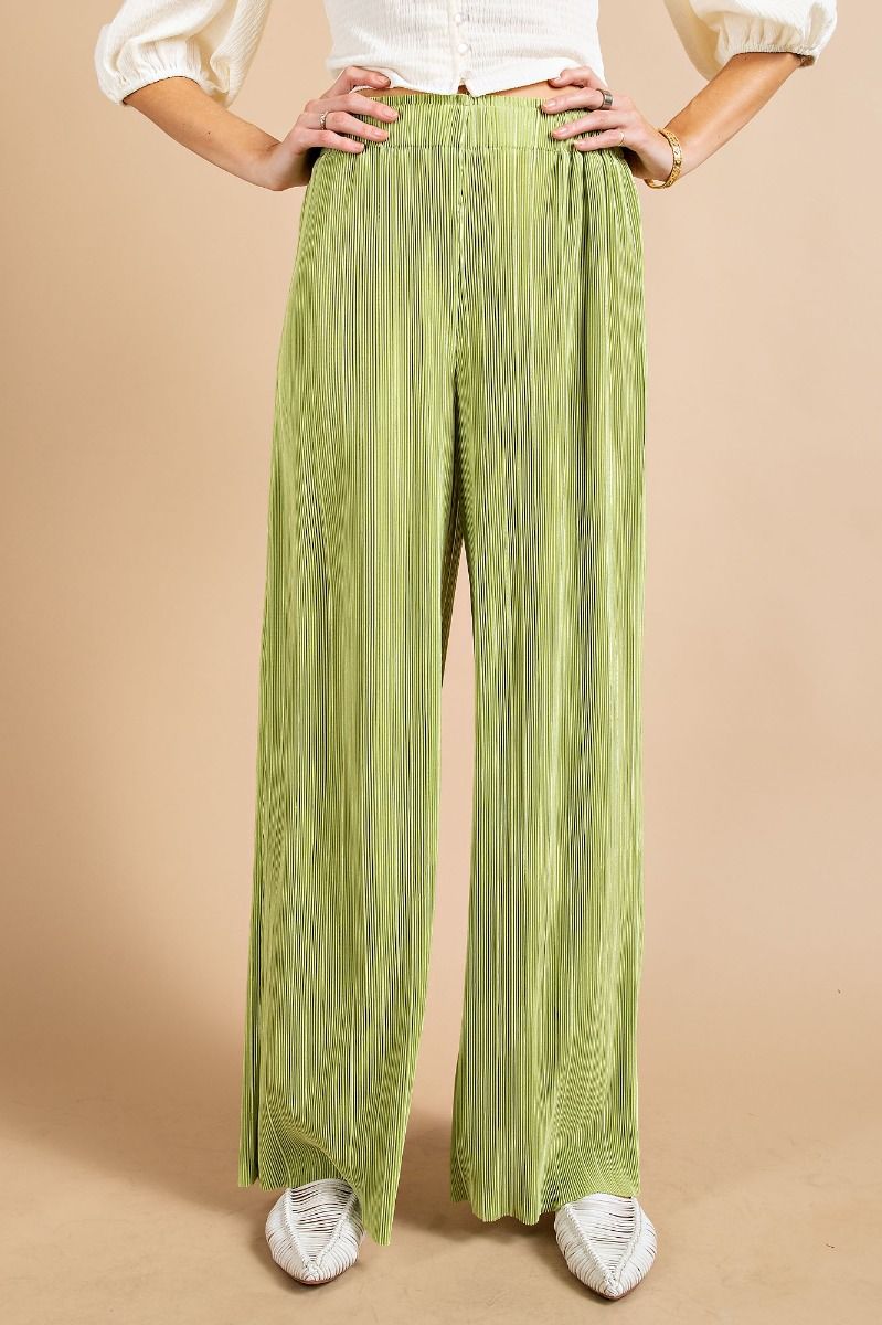 Pleated Satin Pants-Pants-Easel-Small-Pear Green-cmglovesyou