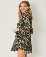 Floral Print Long Sleeve Mini dress-Dresses-Entro-Small-Black-cmglovesyou