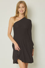 Ribbed One-Shoulder Dress-Dress-Entro-Black-Small-cmglovesyou