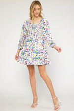 Floral Print Mini Dress-Dresses-Entro-Small-PinkBlue-cmglovesyou