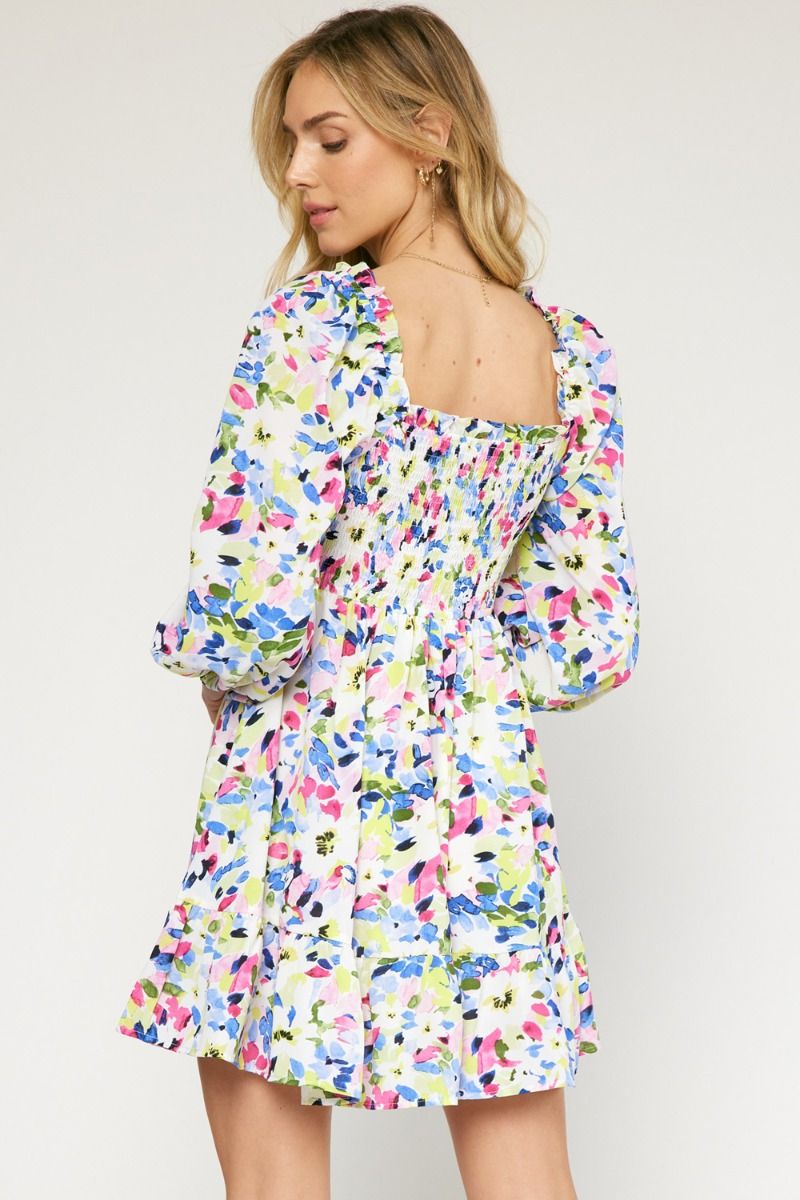 Floral Print Mini Dress-Dresses-Entro-Small-PinkBlue-cmglovesyou