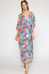 Print V-Neck Maxi Dress-dress-Entro-Small-Magenta Multi-cmglovesyou