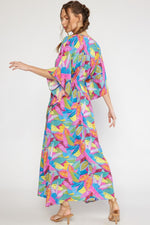 Print V-Neck Maxi Dress-dress-Entro-Small-Magenta Multi-cmglovesyou