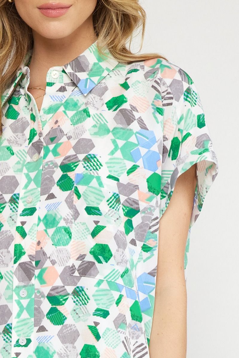 Geometric Print Dress-Clothing-Entro-Small-Green-cmglovesyou