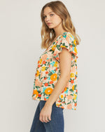 Floral V-neck Futter Sleeve Top-Tops-Entro-Small-Sand-cmglovesyou