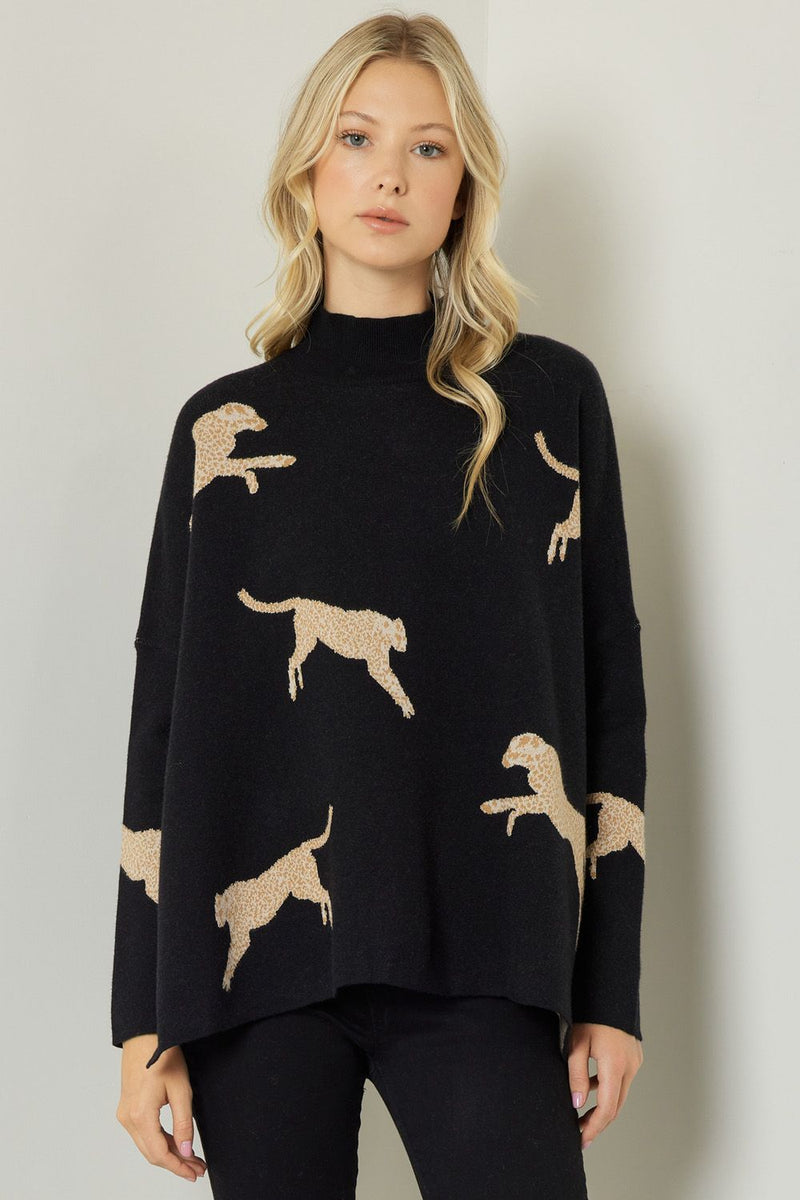 Leaping Cheetah Sweater-Entro-Small-Black-cmglovesyou