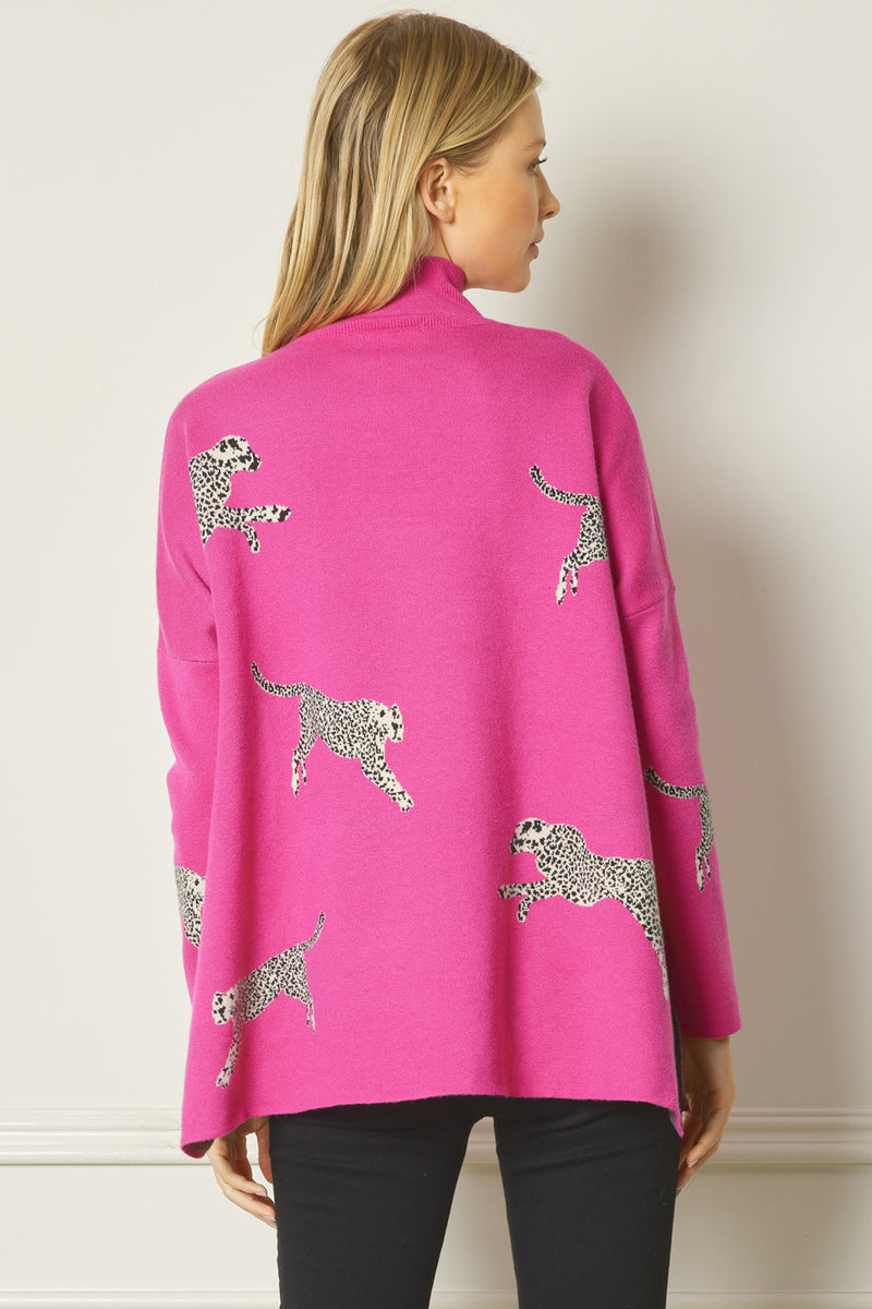 Leaping Cheetah Sweater-Entro-Small-Hot Pink-cmglovesyou