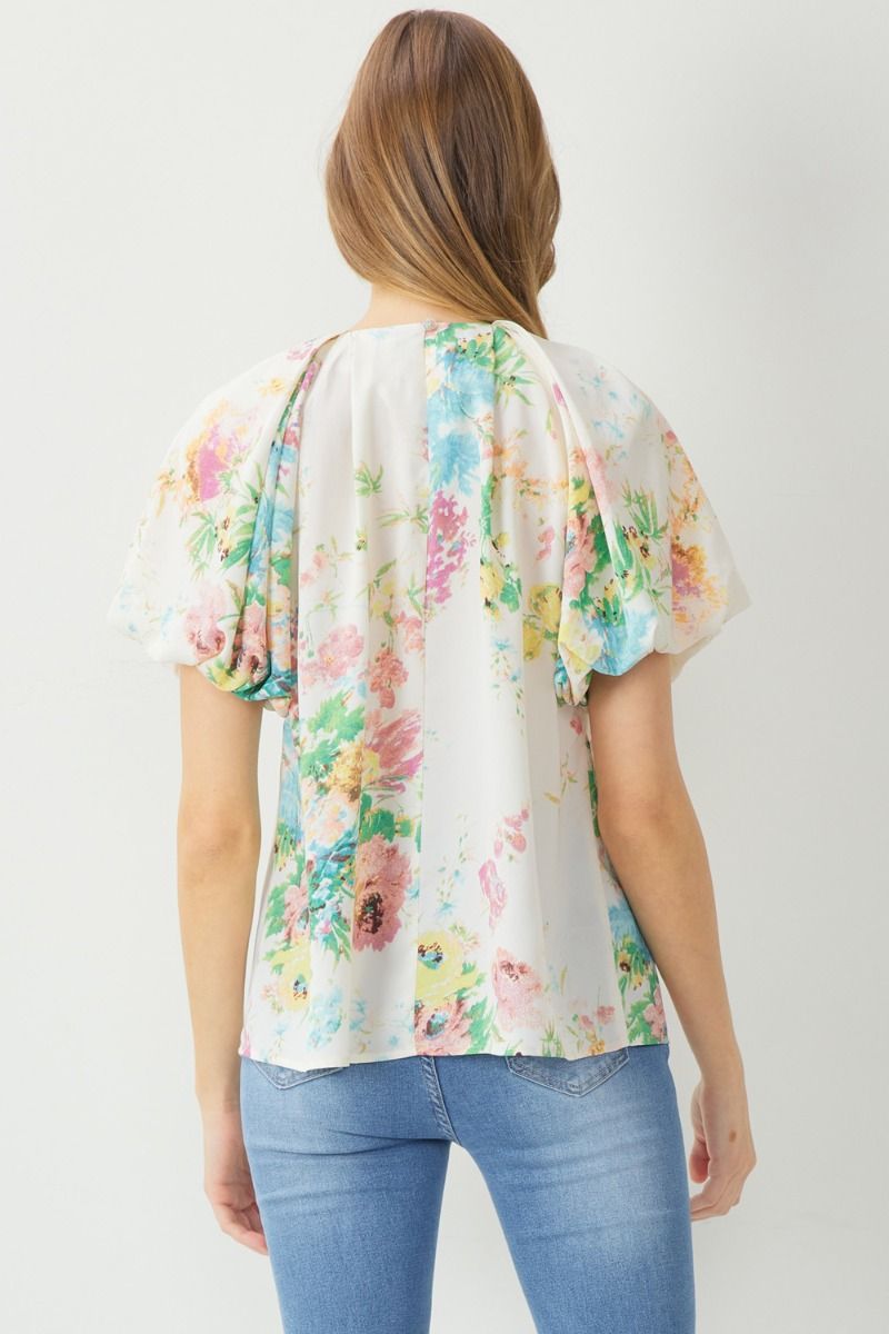 Floral Ruffle Sleeve Top-Shirts & Tops-Entro-Small-Lemon Green-cmglovesyou