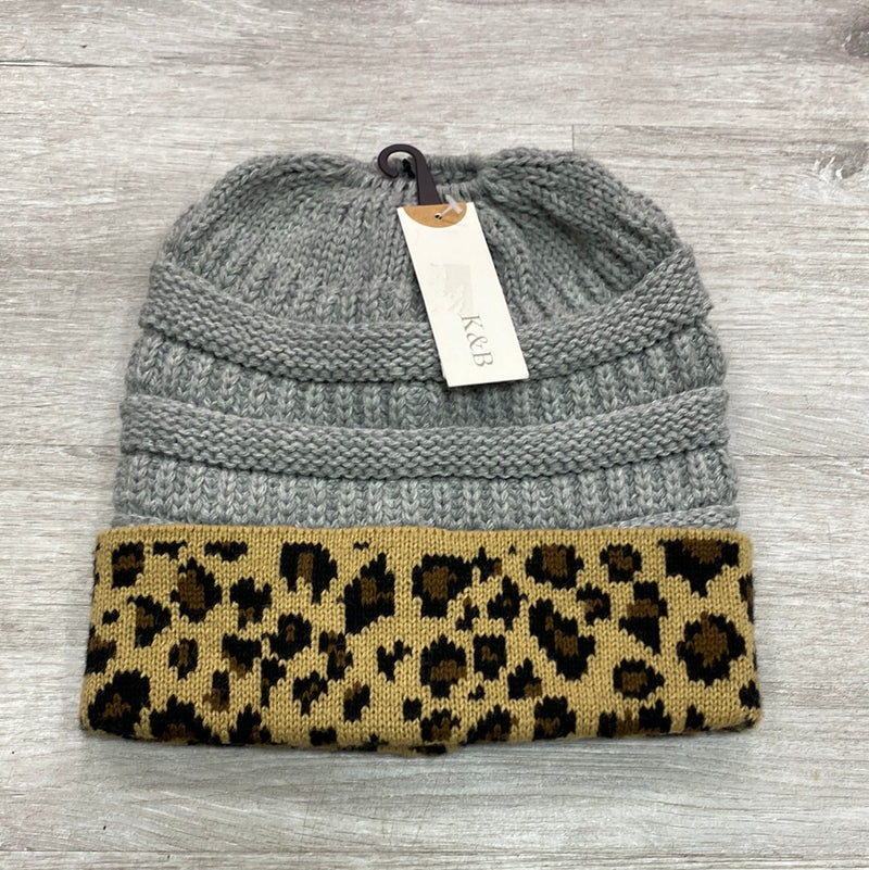 Messy Bun Beanies-Hats-Suzy Q USA-Grey/Leopard-cmglovesyou