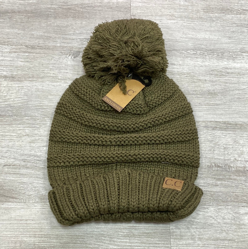 Slouchy Pom Pom Beanie-Hats-Suzie Q USA-Olive-cmglovesyou